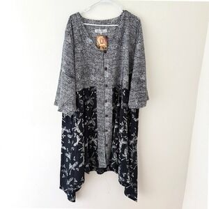 Tunic Dress Women 5X Boho Lagenlook Art to Wear Dragonfly Mixed Print Flowy
